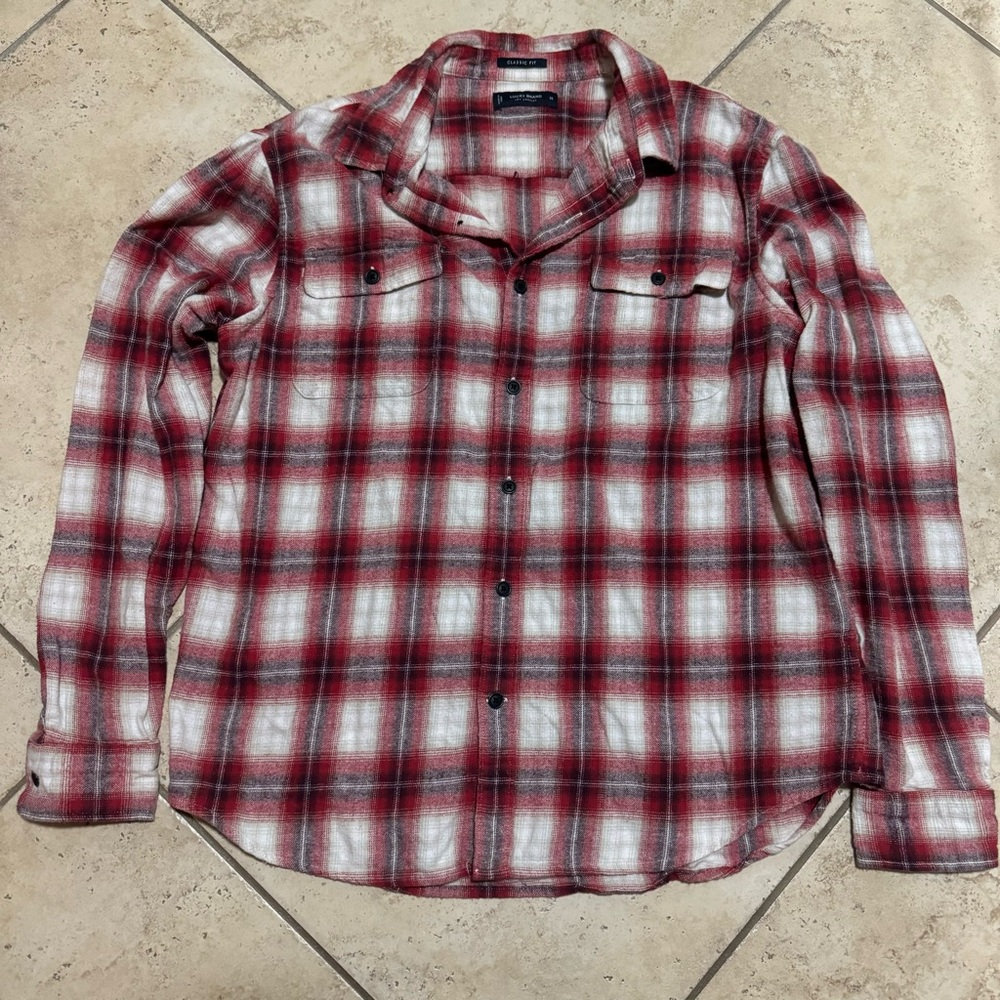 Lucky Brand Red and White Plaid Men's Shirt